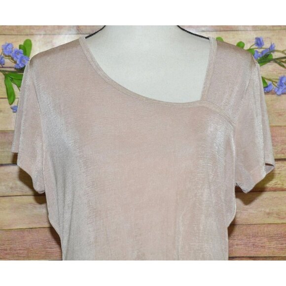 Another Love Ladies Beige Blouse Top Size L Shiny Slinky Neutral Career Casual - Picture 2 of 8